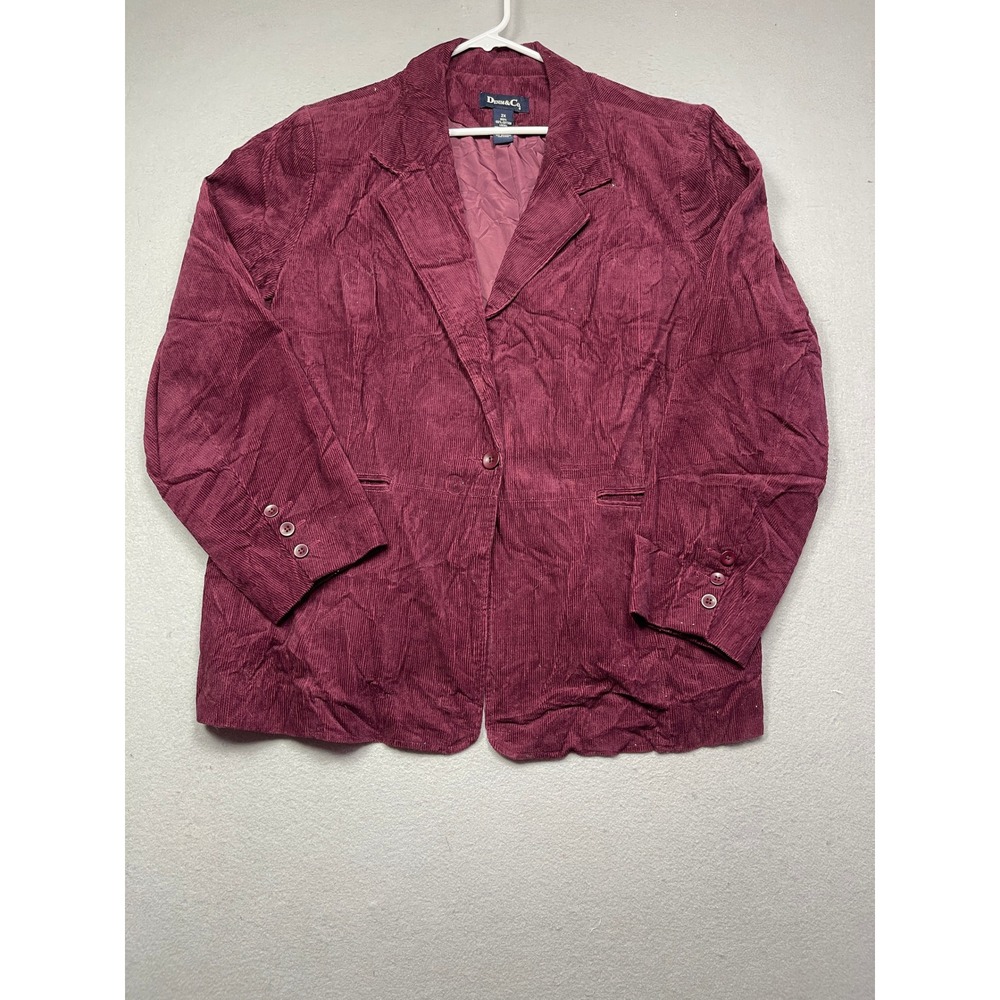 Denim & Co Blazer Cotton Corduroy Burgundy 2X Womens